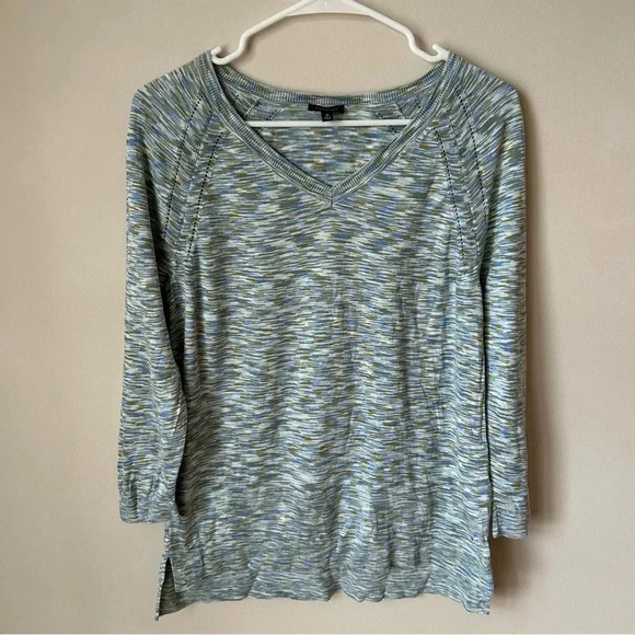 Talbots Raglan V-Neck High Low Sweater Space Dye Blue Green Size Medium - Picture 2 of 7
